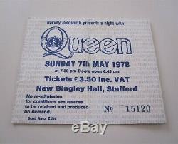 QUEEN New Bingley Hall Stafford 1978 Tour Concert Ticket Stub Freddie Mercury