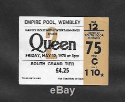 QUEEN Wembley 1978 UK Tour Concert Ticket Stub Freddie Mercury Brian May