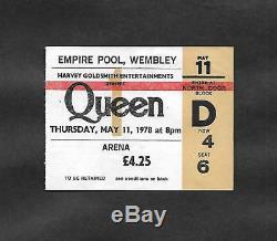 QUEEN Wembley 1978 UK Tour Concert Ticket Stub Freddie Mercury Brian May