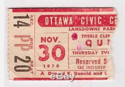 Queen 11-30-78 Ottawa Civic Centre concert ticket stub 1978 -Freddie Mercury