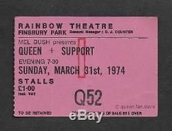 Queen 1974 Rainbow Theatre Concert Ticket Stub Mel Bush