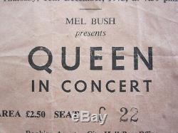 Queen 1975 City Hall Newcastle UK Tour Concert Ticket Stub 11.12.1975