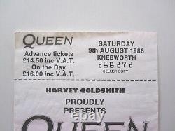 Queen 1986 Knebworth UK Concert Ticket + Top Seller Stub (A Kind Of Magic Tour)