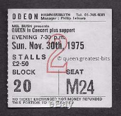 Queen A Night At The Opera 1975 Uk Tour Hammersmith Odeon Concert Ticket Stub