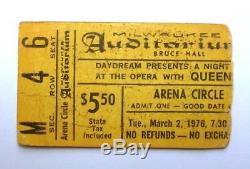 Queen A Night At The Opera Vintage Original 1976 Concert Ticket Stub
