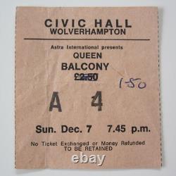 Queen Civic Hall Wolverhampton 1975 Concert Ticket Stub UK Tour 07.12.1975 EX