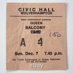 Queen Civic Hall Wolverhampton 1975 Concert Ticket Stub UK Tour 07.12.1975 EX
