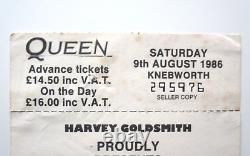 Queen Knebworth Concert Ticket + Seller Stub 1986 Final Freddie Mercury Concert