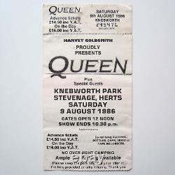 Queen Knebworth Concert Ticket + Seller Stub 1986 Final Freddie Mercury Concert