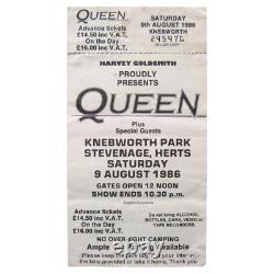 Queen Knebworth Concert Ticket + Seller Stub 1986 Final Freddie Mercury Concert