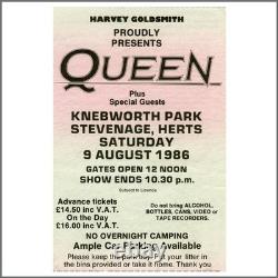Queen Knebworth Park 1986 Concert Ticket Stub (UK)