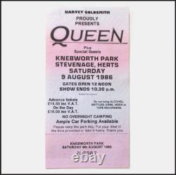 Queen Knebworth Ticket + Bottom Stub 1986 Final Freddie Mercury Concert EX+