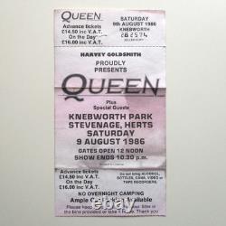 Queen Knebworth Ticket + Seller Stub 1986 Final Freddie Mercury Concert G+