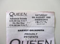 Queen Knebworth Ticket + Seller Stub 1986 Final Freddie Mercury Concert G+