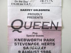 Queen Knebworth Ticket + Seller Stub 1986 Final Freddie Mercury Concert G+