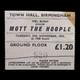 Queen (mott The Hoople) 1973 Birmingham Town Hall Uk Tour Concert Ticket Stub