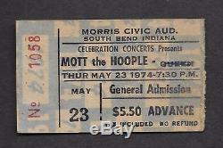 Queen Mott The Hoople Original 1974 Indiana USA Concert Ticket Stub