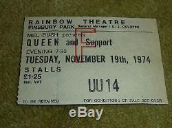 Queen Original Concert Ticket Stub Rainbow Theatre 1974 Rare Signed