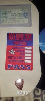 Quiet Riot LOT Vinyl Record ROCK NEVER STOPS Concert Ticket Stub VIP Guitar Pick