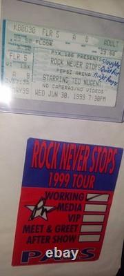Quiet Riot LOT Vinyl Record ROCK NEVER STOPS Concert Ticket Stub VIP Guitar Pick