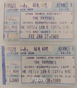 RAMONES 1989 Concert Ticket Stubs TWO NIGHTS Jan 27 & 28, 1988 The Ritz, NYC