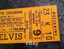 RARE Elvis March 9 1974 UNUSED concert ticket 830pm Charlotte NC (not a Stub)