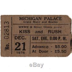 RUSH & KISS Concert Ticket Stub DETROIT 12/21/74 PALACE HOTTER THAN HELL Rare