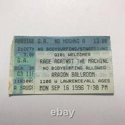 Rage Against The Machine Aragon Ballroom Concert Ticket Stub Vintage Sep 1996