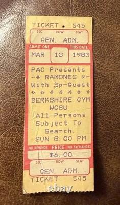 Ramones Rare Concert Ticket Stub Danbury, Ct 03/13/1983