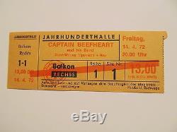 Rare/1972/ CAPTAIN BEEFHEART/Original/GERMAN/Tour/Rock/Concert/Ticket/Stub/ MINT