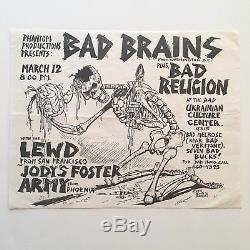Rare 1982 Bad Brains LA Concert Ticket Stub Flyer JFA Lewd Religion punk lp 7