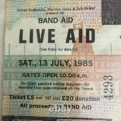 Rare Vintage Band Aid Live Aid Ticket Stub Saturday 13th July, 1985 No. 4293
