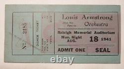 Rare Wwii Era Embossed 1941 Louis Armstrong Jazz Concert Dance Ticket Stub 2185