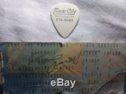 Rick Emmett concert used guitar pick with signed ticket stub 1984 Cincinnati