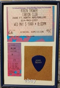 Robin Trower 1999 Canyon Club Framed Concert Ticket Stub & Guitar Pick Display