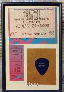 Robin Trower 1999 Canyon Club Framed Concert Ticket Stub & Guitar Pick Display