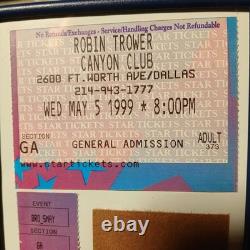Robin Trower 1999 Canyon Club Framed Concert Ticket Stub & Guitar Pick Display