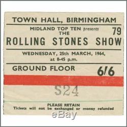 Rolling Stones 1964 Birmingham Town Hall Concert Ticket Stub (UK)