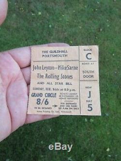 Rolling Stones Concert Ticket Stub Guildhall Portsmouth Feb 16th 1964 J Leyton