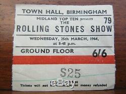 Rolling Stones Show 25/03/64 Concert Ticket Stub Town Hall B`ham 1 day Only
