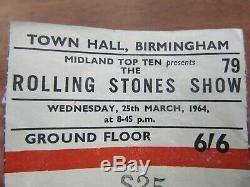 Rolling Stones Show 25/03/64 Concert Ticket Stub Town Hall B`ham 1 day Only