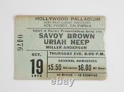 SAVOY BROWN URIAH HEEP Concert Ticket Stub HOLLYWOOD PALLADIUM 1972