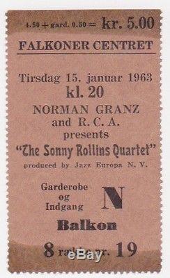 SONNY ROLLINS QUARTET 1963 Denmark CONCERT PROGRAM & Ticket Stub