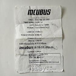 Signed Incubus Concert set lists/show Schedule Ticket Stub Flyer VIP Pass Lot