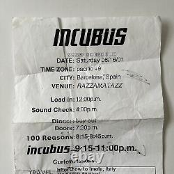 Signed Incubus Concert set lists/show Schedule Ticket Stub Flyer VIP Pass Lot