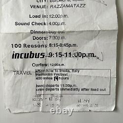 Signed Incubus Concert set lists/show Schedule Ticket Stub Flyer VIP Pass Lot