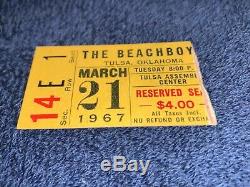 THE BEACH BOYS 1967 CONCERT TOUR TICKET STUB Tulsa, Oklahoma Assembly BEACHBOYS