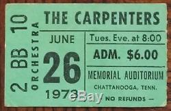 THE CARPENTERS (Band)-Karen Carpenter-1973 Concert Ticket Stub (Chattanooga, TN)