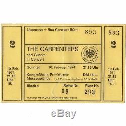 THE CARPENTERS Concert Ticket Stub FRANKFURT GERMANY 2/10/74 KONGRESSHALLE Rare