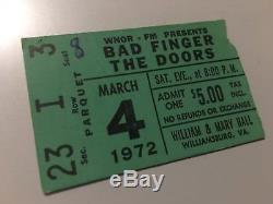 THE DOORS BADFINGER Concert Ticket Stub March 4, 1972 WILLIAMSBURG VIRGINIA VA